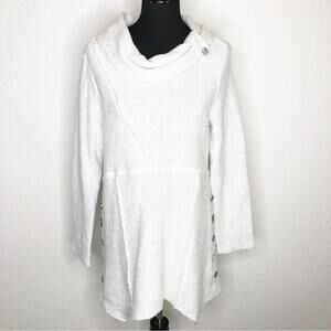 Soft Surroundings white gray cowl neck button side raw seam tunic top Medium